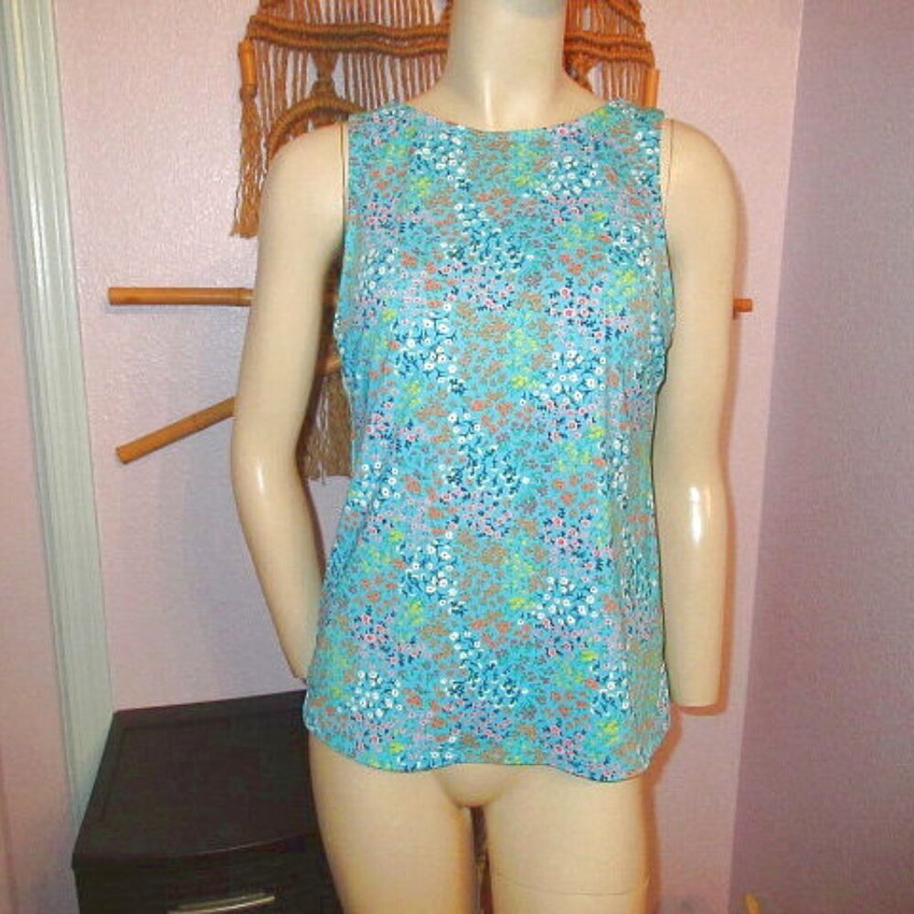 Lands End Floral Tankini Swim Top Size 8 High Neck UPF Cottagecore Boho Modest